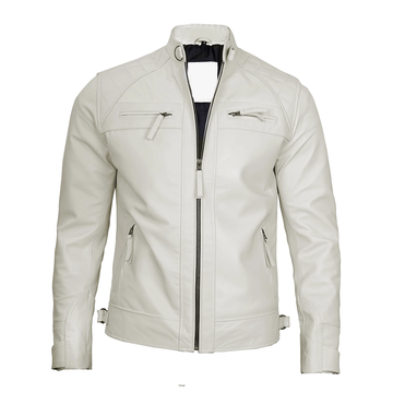 Men's White Classic Real Biker Leather Jacket