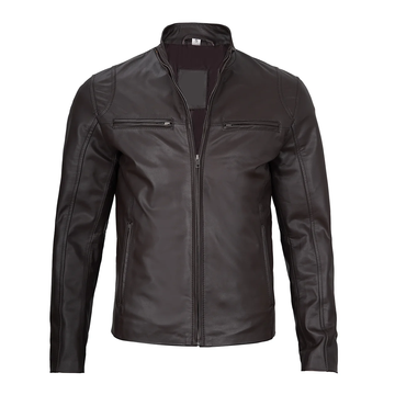 Men's Dark Brown Military Leather Jacket