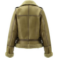 Women's Olive Green Real Sheepskin Shearling Fur Lined Aviator Jacket
