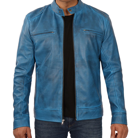 Men's Dodge Blue Leather Jacket