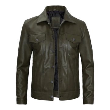 Men's Dark Green Fernando Real Leather Trucker Jacket