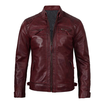 Men's Maroon Quilted Real Leather Jacket