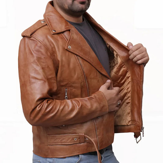 Infinity Men's Slim Fit Cross Zip Brando Leather Jacket