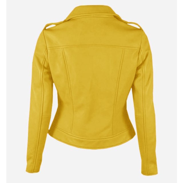 Women Yellow Quilted Stylish Premium Leather Jacket