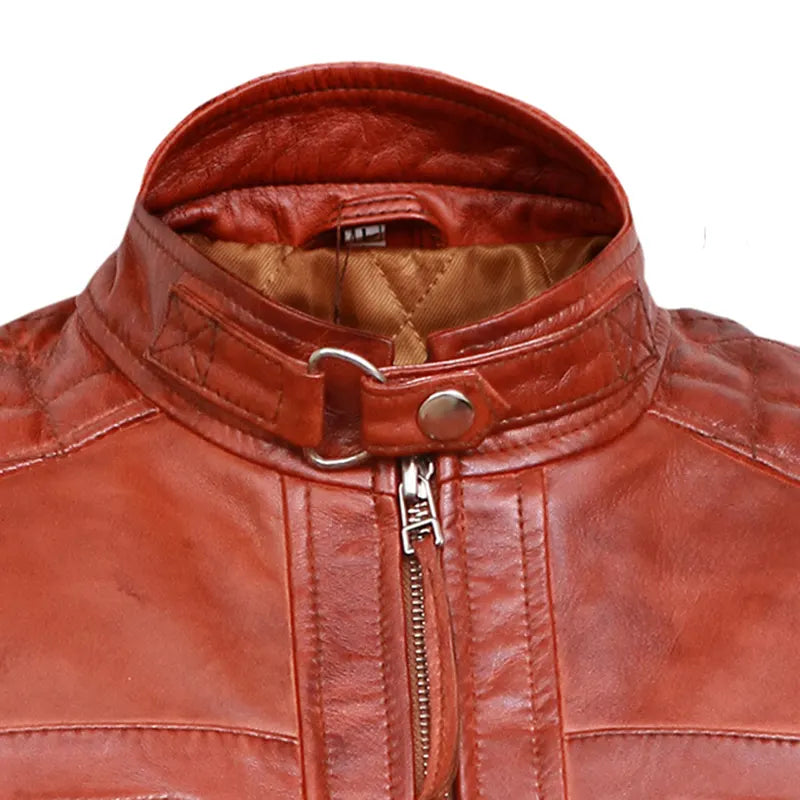 Classic Diamond Vintage Brown Biker Leather Jacket