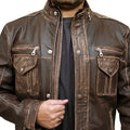 Men's Biker Cafe Moto Racer Brown Genuine Leather Jacket
