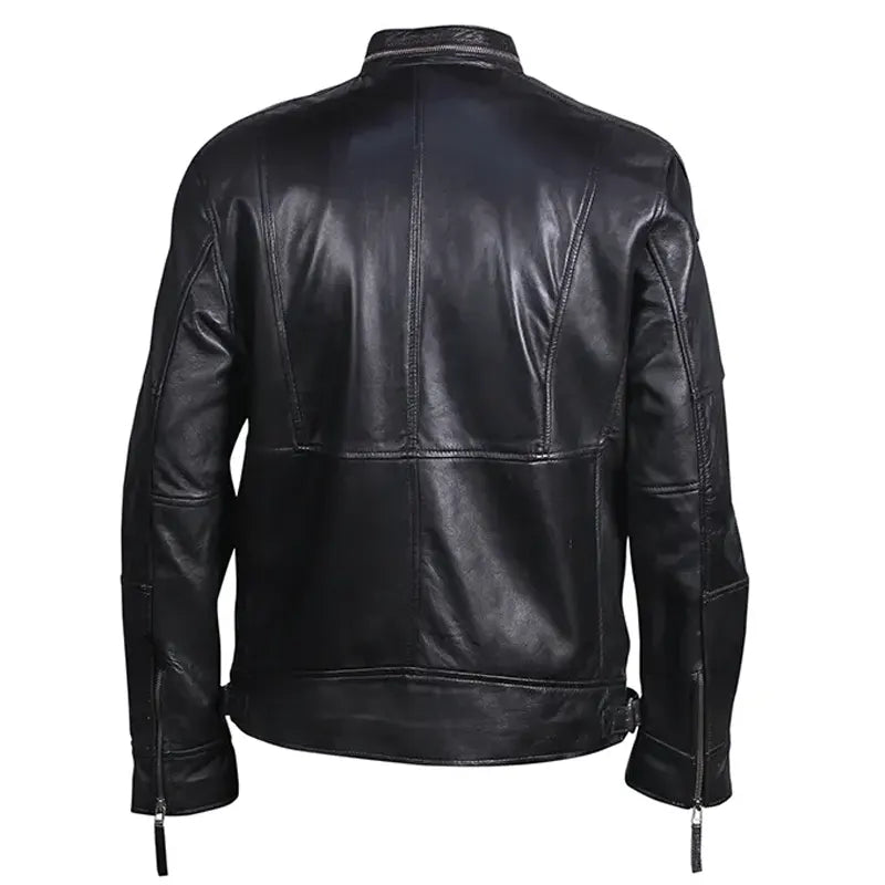 Distressed Dark Brown Biker Leather Jacket For Men