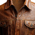 Brown Leather Trucker-Style Jacket