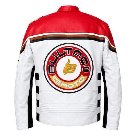 Bultaco White And Red Leather Biker Jacket