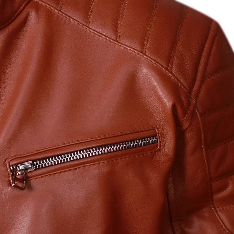 Cafe Racer Brown Retro Style Biker Leather Jacket