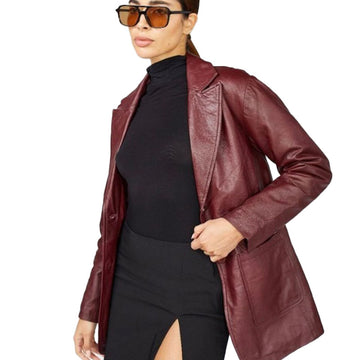 Chic Women’s Maroon Leather Blazer