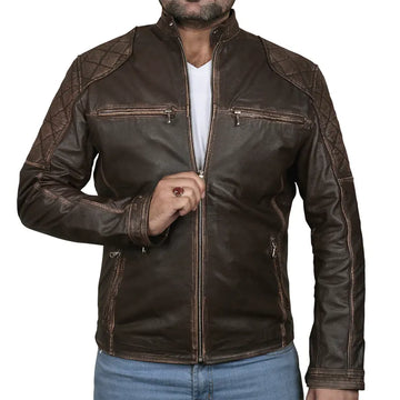 Classic Biker Cafe Racer Leather Jacket For Men's