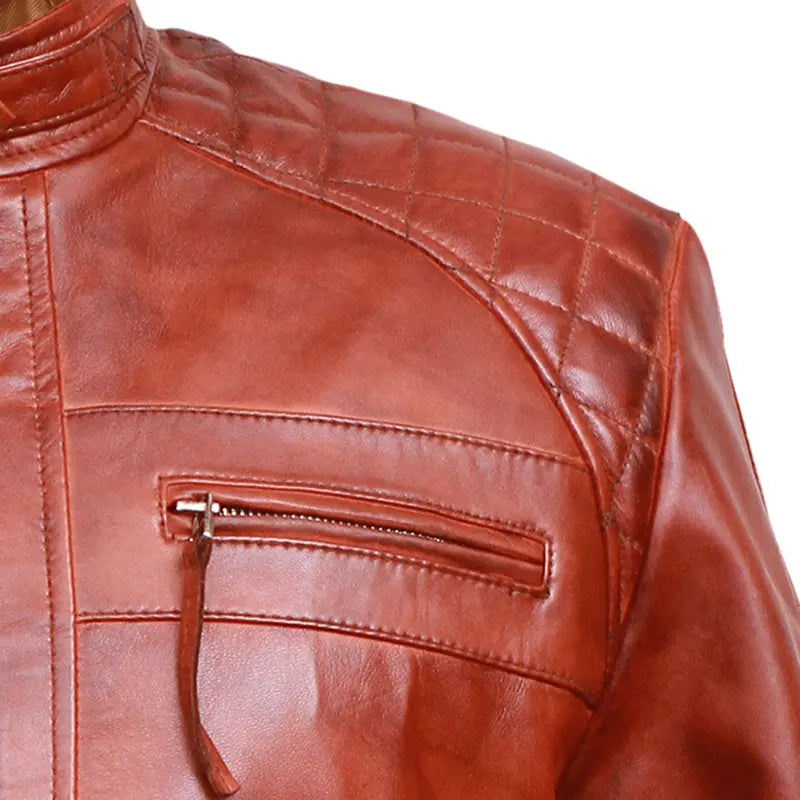 Classic Diamond Vintage Brown Biker Leather Jacket