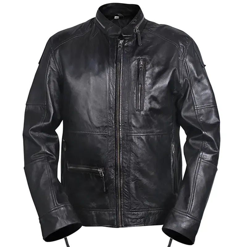 Distressed Dark Brown Biker Leather Jacket For Men