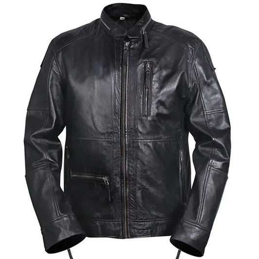 Distressed Dark Brown Biker Leather Jacket For Men