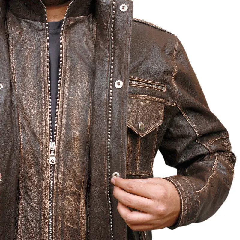 Men's Biker Cafe Moto Racer Brown Genuine Leather Jacket