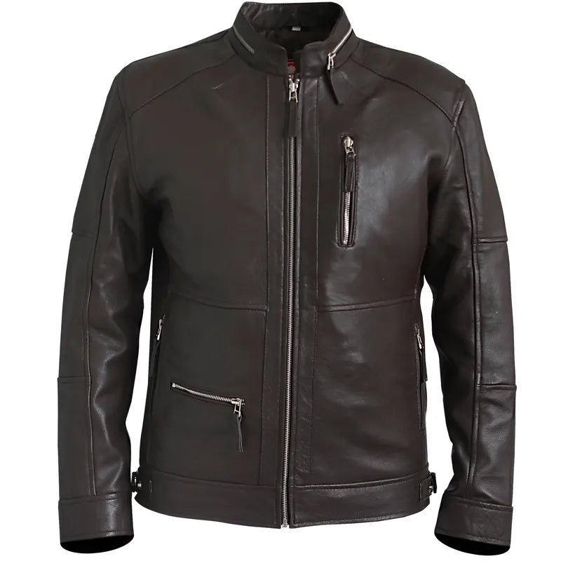Distressed Dark Brown Biker Leather Jacket For Men
