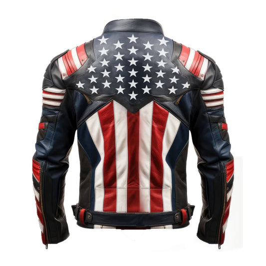 Men's American Flag Casual Motorcycle Zipper Leather Jacket
