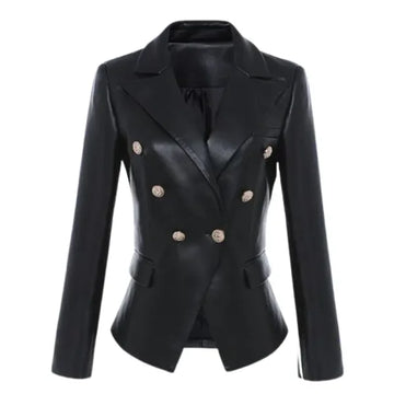 Katerina Black Faux Leather Blazer