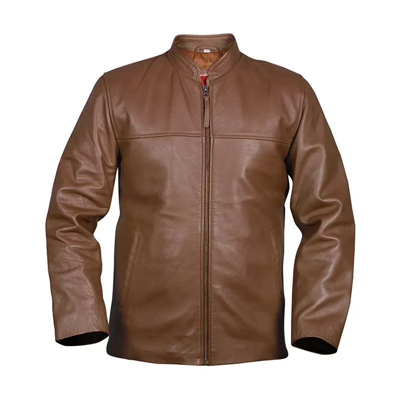 Light Brown Men's Casual Biker Leather Jacket