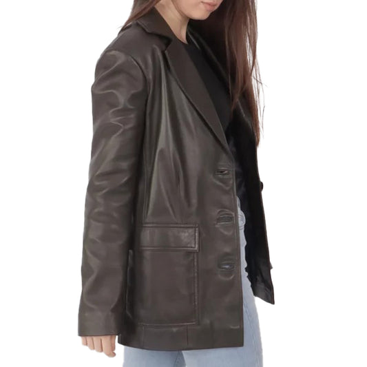 Women’s Brown Leather Blazer