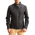 Men Black Leather Quilted Jacket