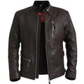Distressed Dark Brown Biker Leather Jacket For Men
