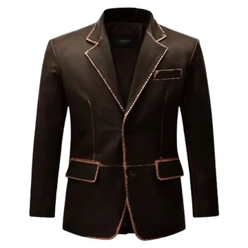 Men Brown Leather Blazer