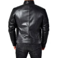Men Padded Black Leather Biker Jacket