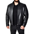 Men Padded Black Leather Biker Jacket