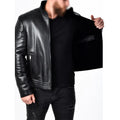 Men Padded Black Leather Biker Jacket