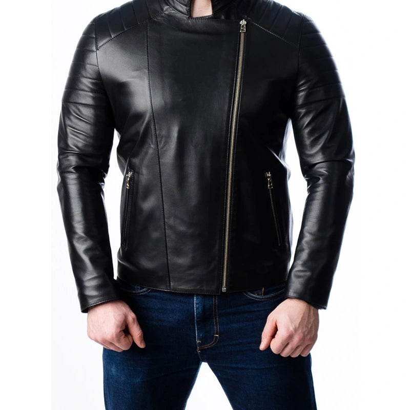 Men Quilted Motorcycle Leather Jacket