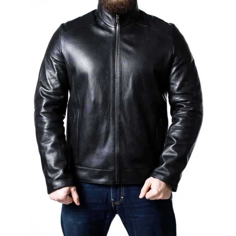 Men Sheepskin Black Leather Biker Jacket