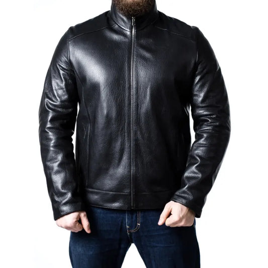 Men Sheepskin Black Leather Biker Jacket