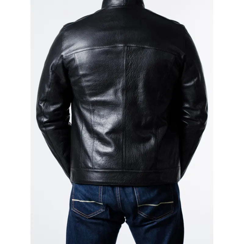 Men Sheepskin Black Leather Biker Jacket