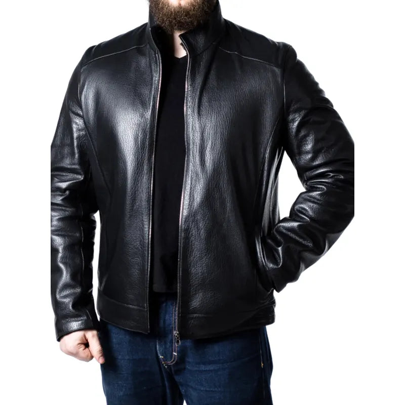 Men Sheepskin Black Leather Biker Jacket