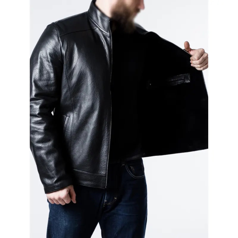 Men Sheepskin Black Leather Biker Jacket