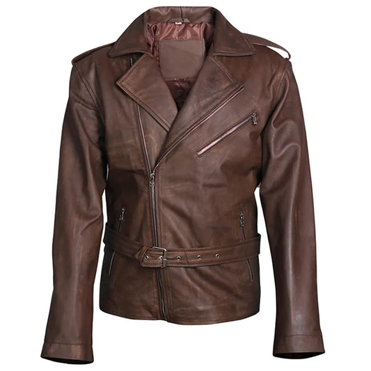 Men's Biker Brown Genuine Leather Jacket