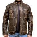 Men's Biker Cafe Moto Racer Brown Genuine Leather Jacket