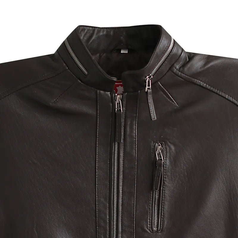 Distressed Dark Brown Biker Leather Jacket For Men