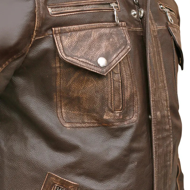 Men's Biker Cafe Moto Racer Brown Genuine Leather Jacket