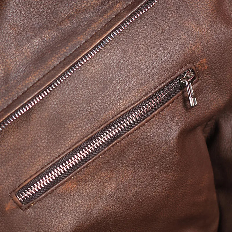 Men's Biker Brown Genuine Leather Jacket