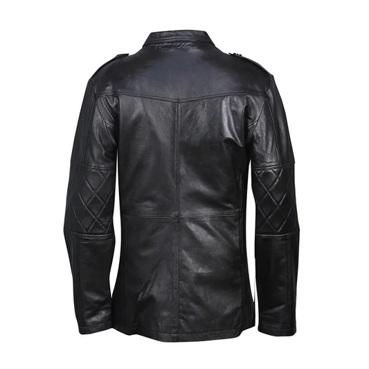 Classical Biker Retro Genuine Leather Pea Coat