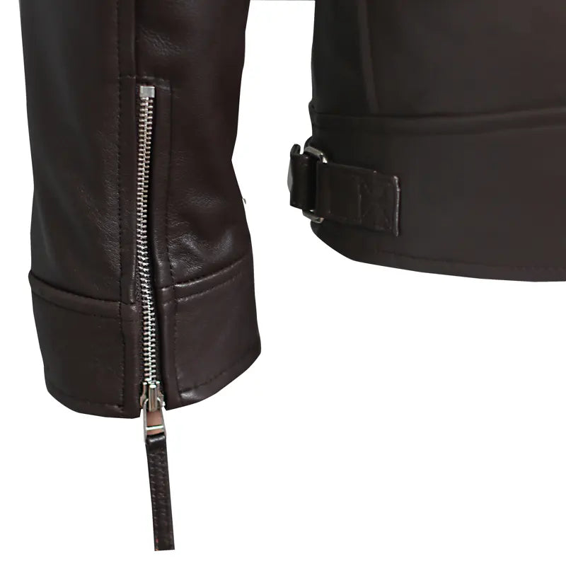 Distressed Dark Brown Biker Leather Jacket For Men