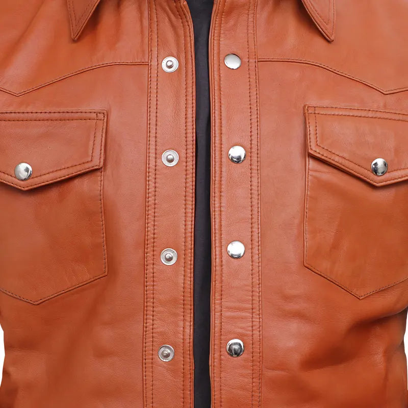 Infinity Retro Tan Leather Shirt Jacket