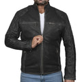 Classic Biker Cafe Racer Leather Jacket For Men's