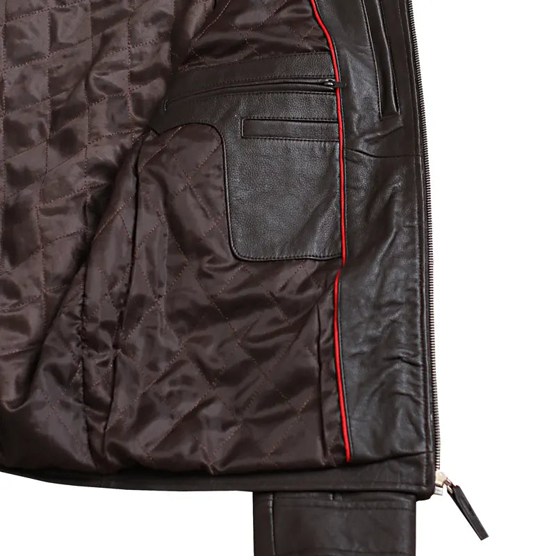 Distressed Dark Brown Biker Leather Jacket For Men