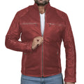 Classic Biker Cafe Racer Leather Jacket For Men's