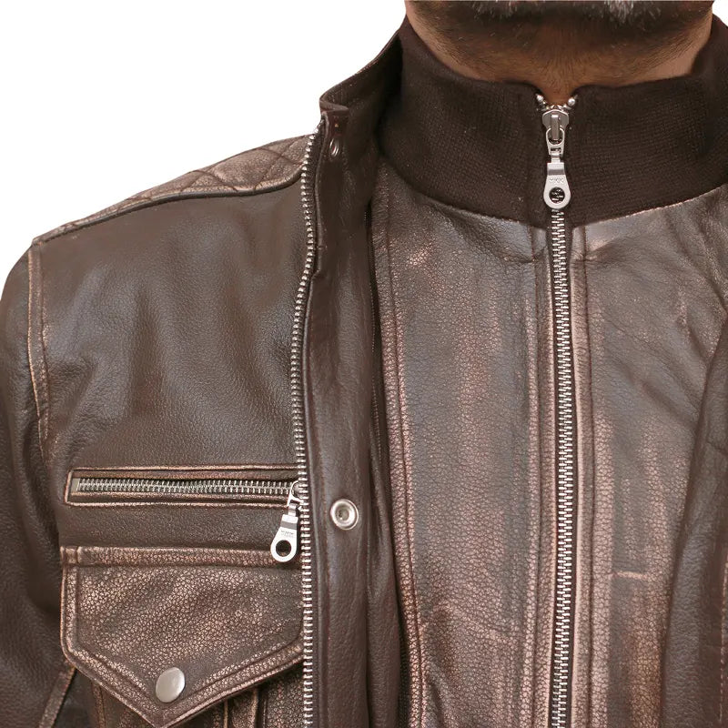 Men's Biker Cafe Moto Racer Brown Genuine Leather Jacket