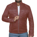Classic Biker Cafe Racer Leather Jacket For Men's